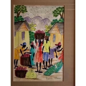 PIERRE HENRI Jamacian Fruit Market Original Watercolor Painting Large Framed